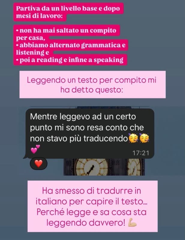 Screenshot feedback studente per le lezioni di Giulia